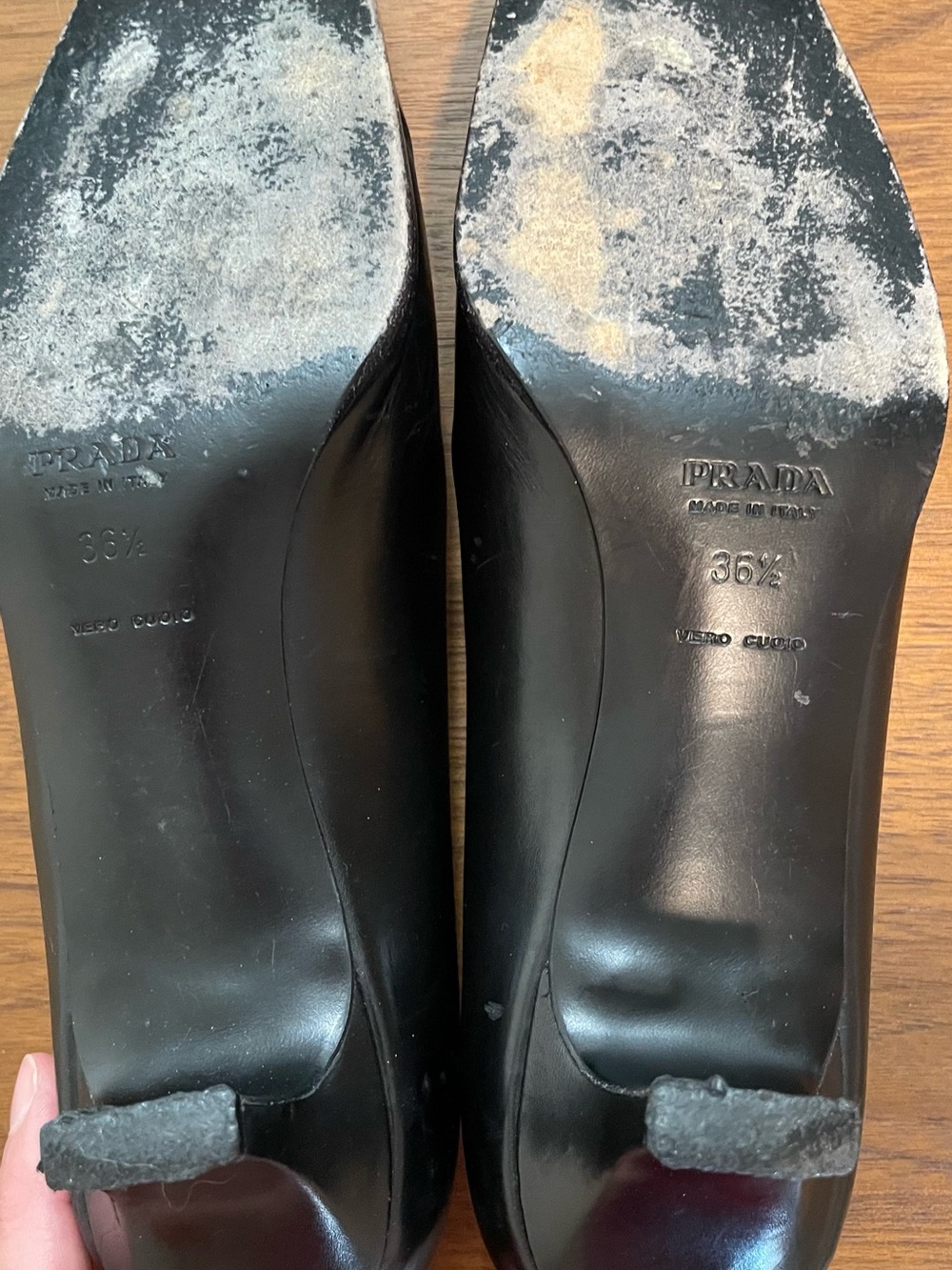 Vintage Prada Black Leather Square-Toe Pumps - Picture 5 of 6